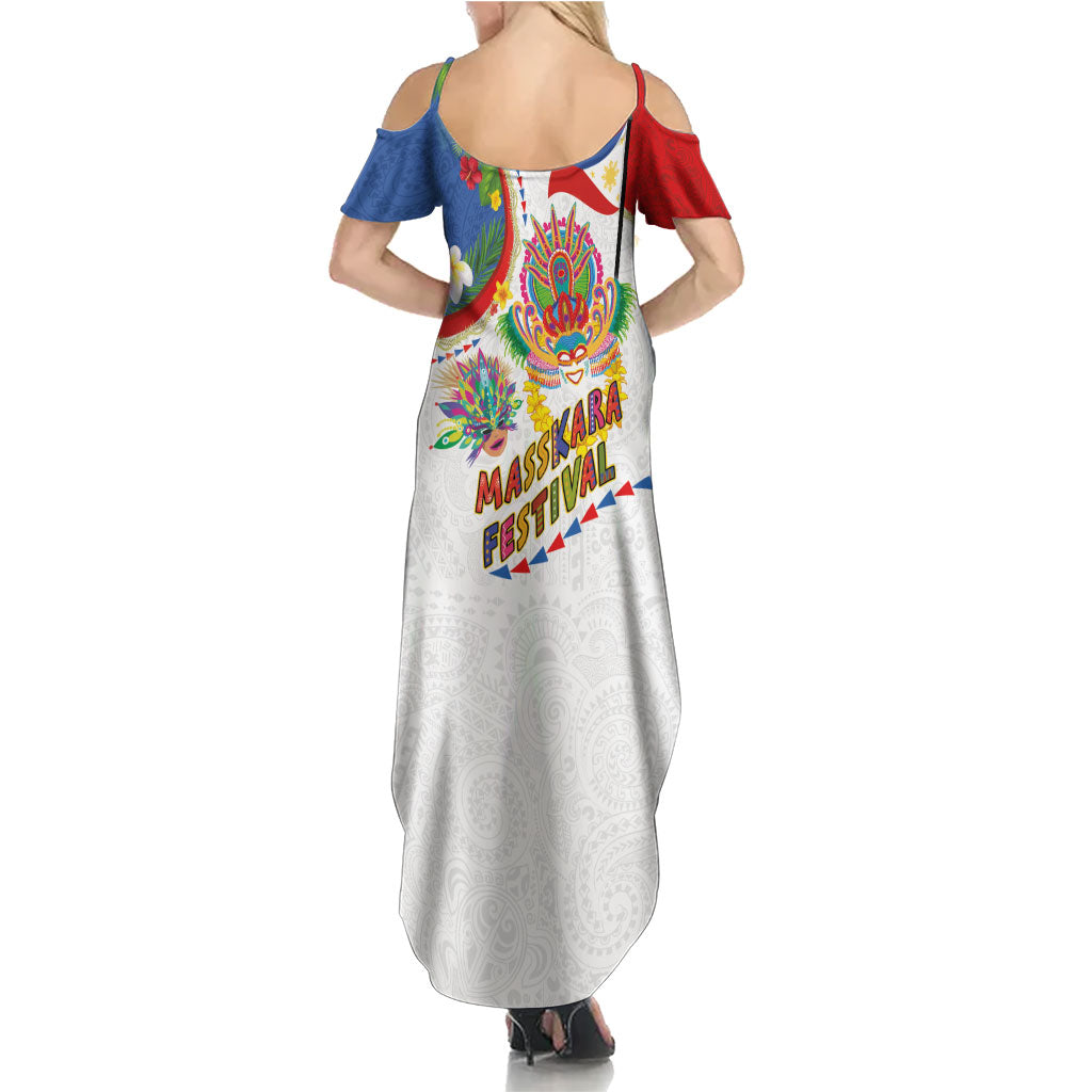 Philippines MassKara Festival Summer Maxi Dress Smile Masks with Hawaiian Art Pattern and Tropical Plants