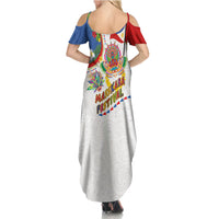 Philippines MassKara Festival Summer Maxi Dress Smile Masks with Hawaiian Art Pattern and Tropical Plants