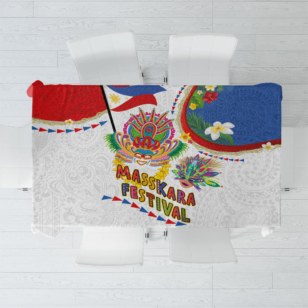 Philippines MassKara Festival Tablecloth Smile Masks with Hawaiian Art Pattern and Tropical Plants