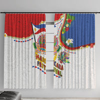 Philippines MassKara Festival Window Curtain Smile Masks with Hawaiian Art Pattern and Tropical Plants LT03 With Hooks Multicolor - Polynesian Pride