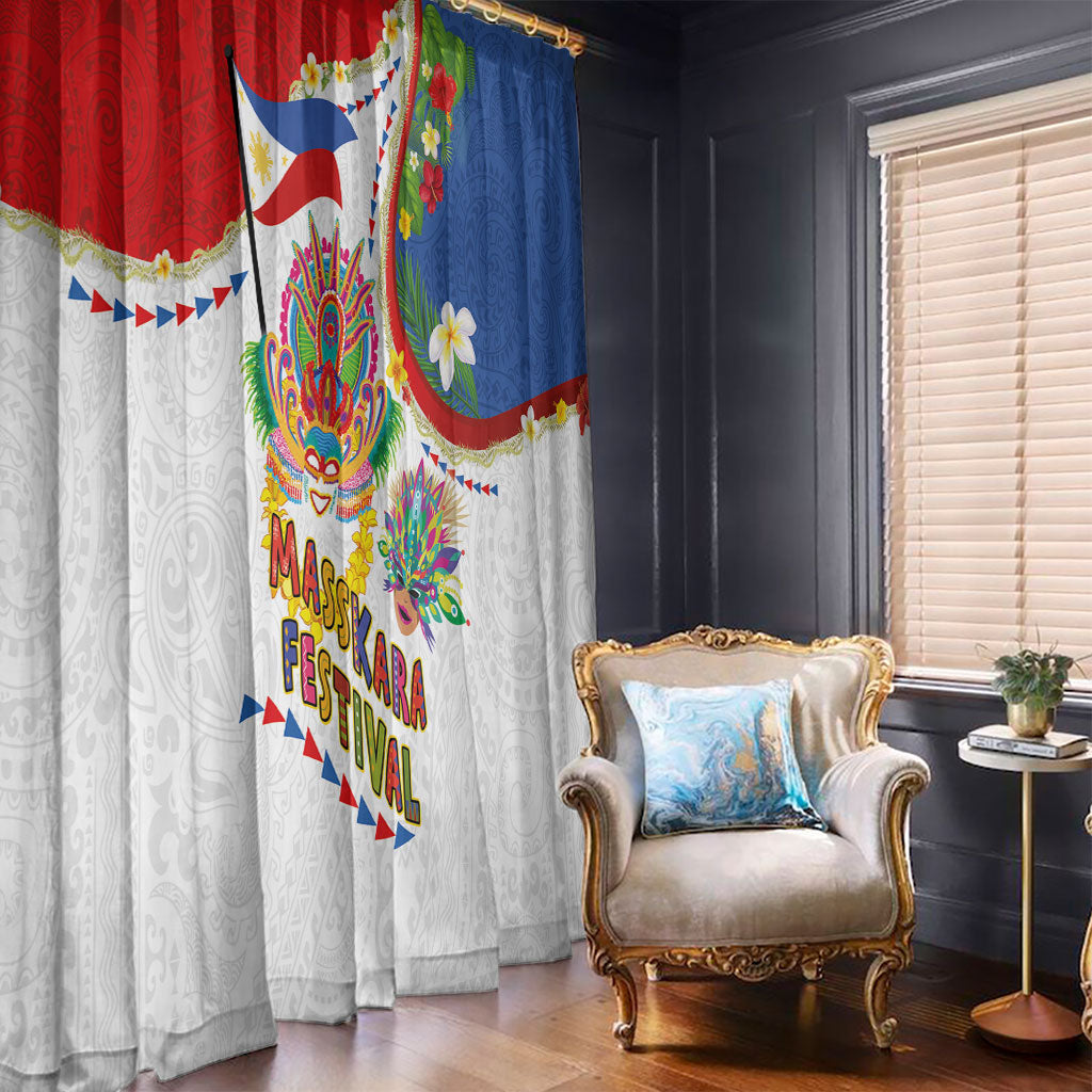 Philippines MassKara Festival Window Curtain Smile Masks with Hawaiian Art Pattern and Tropical Plants LT03 - Polynesian Pride