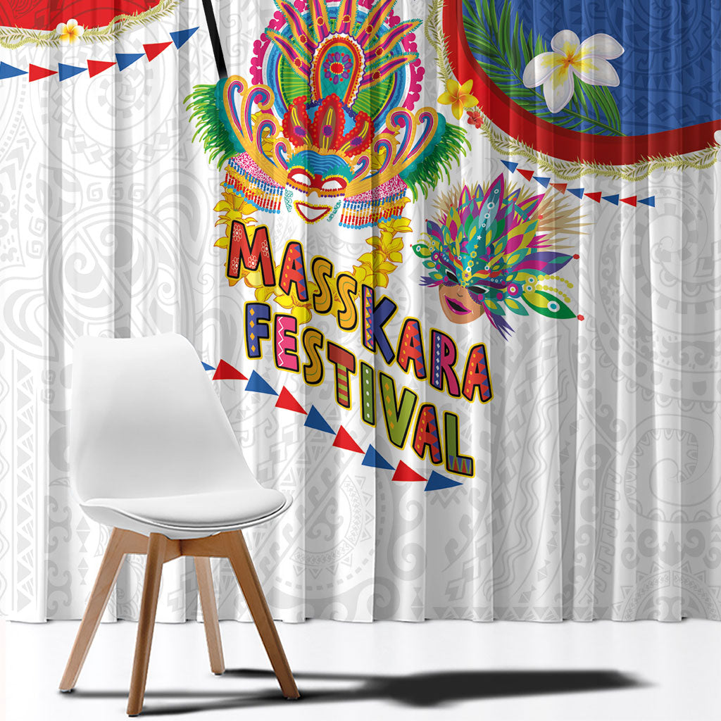 Philippines MassKara Festival Window Curtain Smile Masks with Hawaiian Art Pattern and Tropical Plants LT03 - Polynesian Pride