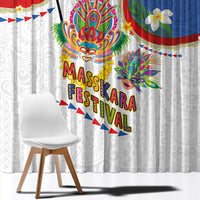 Philippines MassKara Festival Window Curtain Smile Masks with Hawaiian Art Pattern and Tropical Plants LT03 - Polynesian Pride