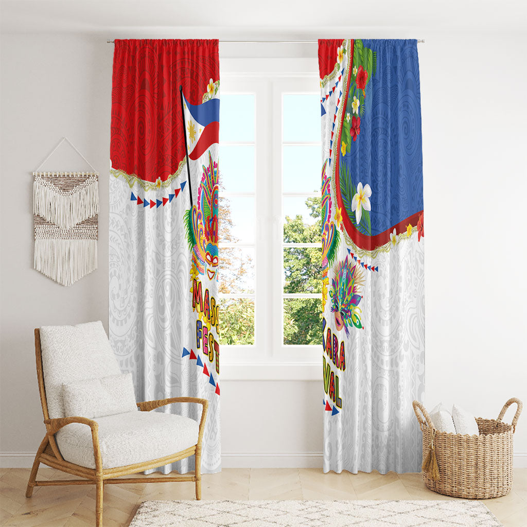 Philippines MassKara Festival Window Curtain Smile Masks with Hawaiian Art Pattern and Tropical Plants LT03 - Polynesian Pride