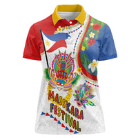 Philippines MassKara Festival Women Polo Shirt Smile Masks with Hawaiian Art Pattern and Tropical Plants