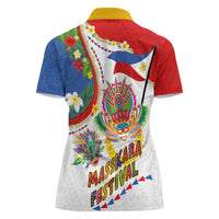 Philippines MassKara Festival Women Polo Shirt Smile Masks with Hawaiian Art Pattern and Tropical Plants