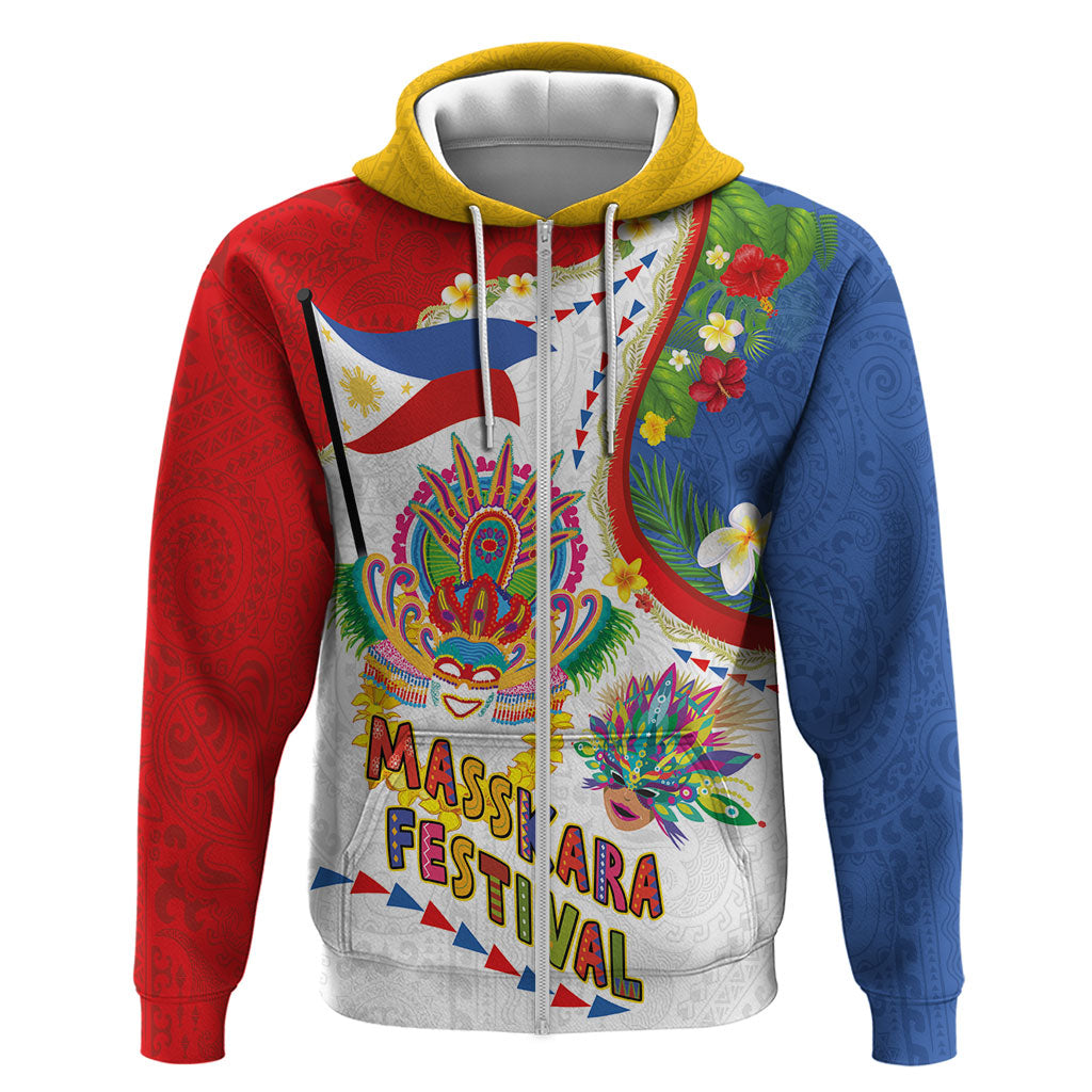 Philippines MassKara Festival Zip Hoodie Smile Masks with Hawaiian Art Pattern and Tropical Plants