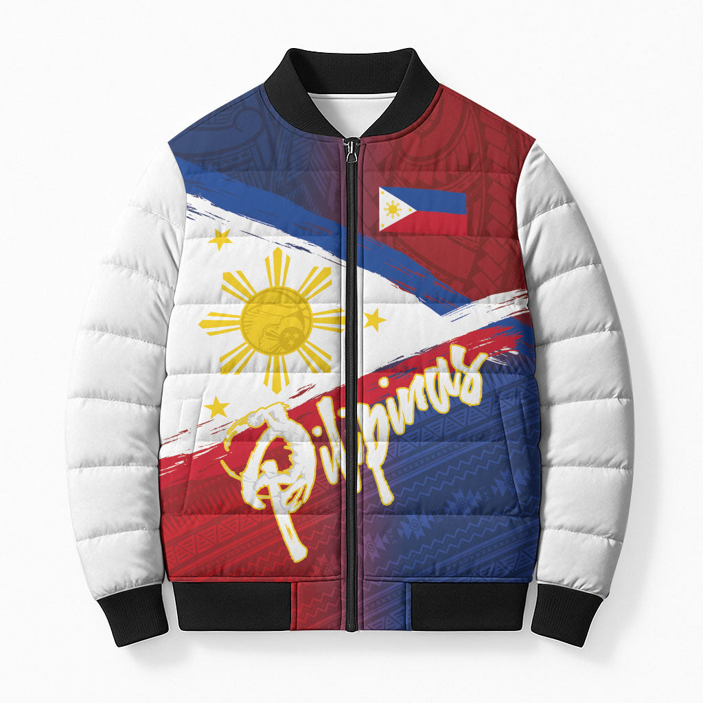 Philippines Basketball Custom Bomber Puffer Jacket Pilipinas Tribal Pattern