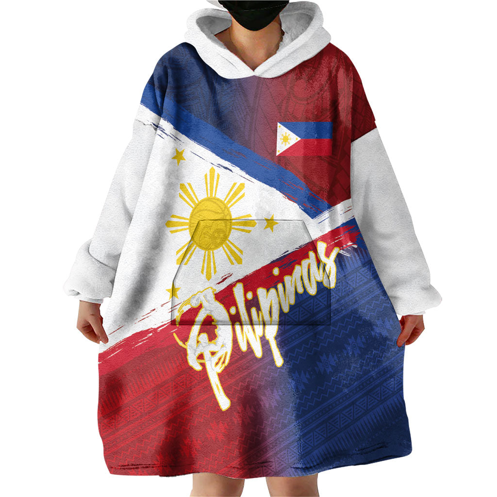 Philippines Basketball Custom Wearable Blanket Hoodie Pilipinas Tribal Pattern
