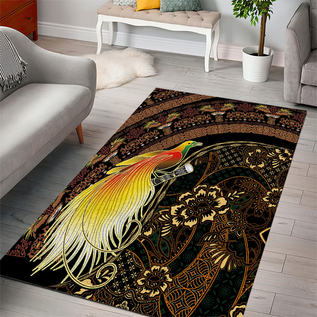 Papua New Guinea and Indonesia Batik Area Rug Bird of Paradise with Tribal Batik Patterns