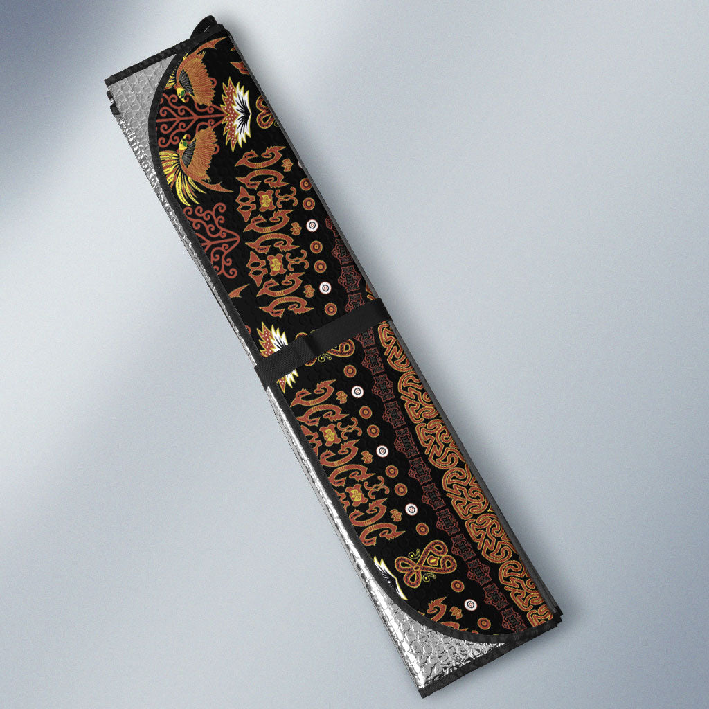 Papua New Guinea and Indonesia Batik Auto Sun Shade Bird of Paradise with Tribal Batik Patterns LT03 - Polynesian Pride