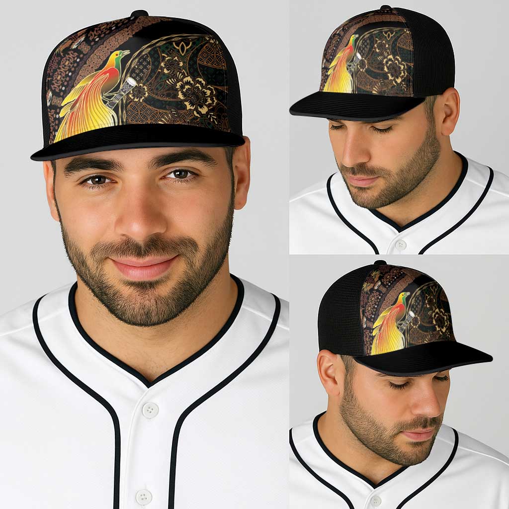Papua New Guinea and Indonesia Batik Baseball Net Cap Bird of Paradise with Tribal Batik Patterns