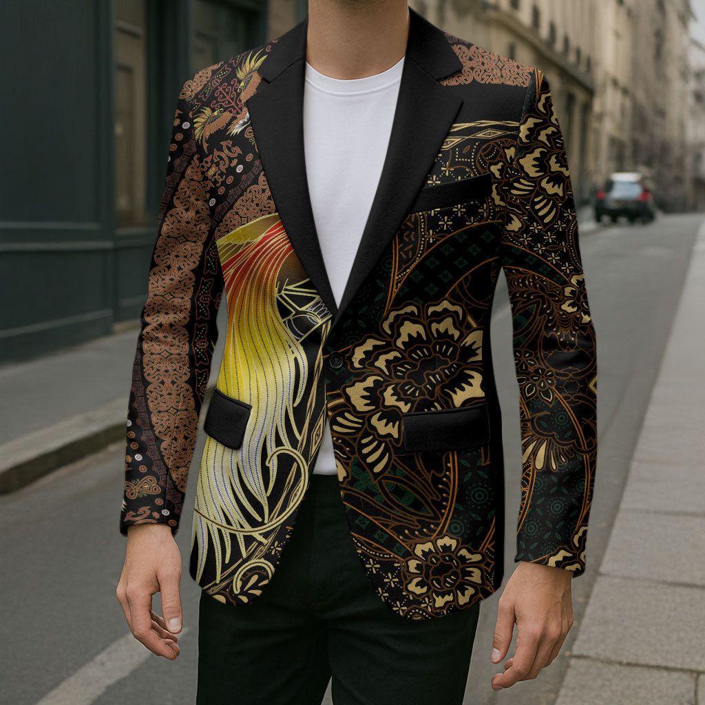Papua New Guinea and Indonesia Batik Blazer Bird of Paradise with Tribal Batik Patterns