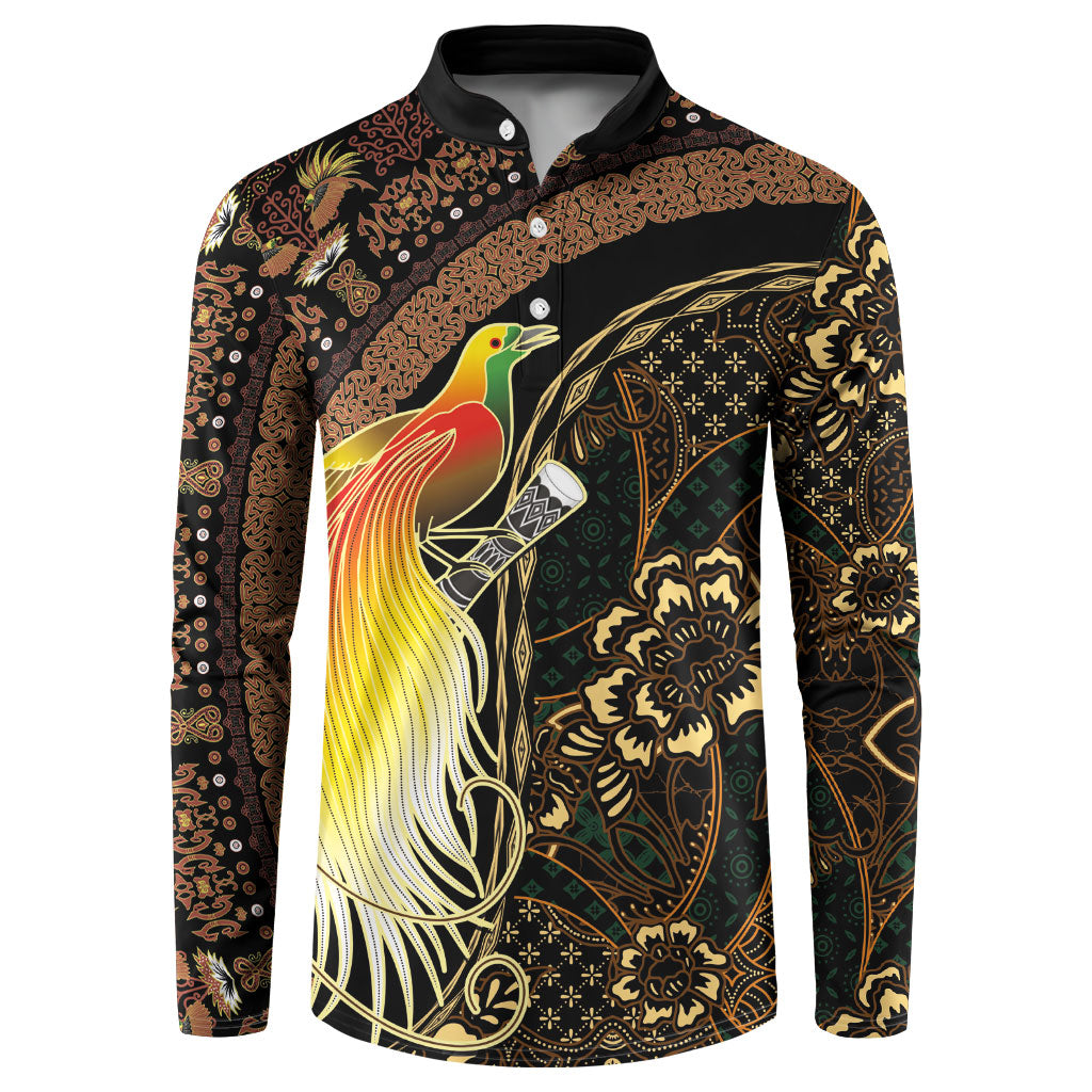 Papua New Guinea and Indonesia Batik Button Sweatshirt Bird of Paradise with Tribal Batik Patterns LT03 Multicolor - Polynesian Pride