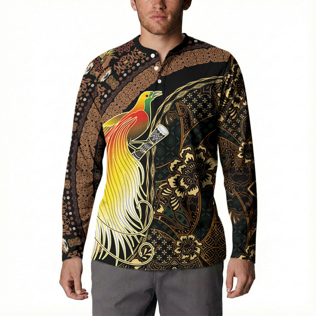Papua New Guinea and Indonesia Batik Button Sweatshirt Bird of Paradise with Tribal Batik Patterns LT03 - Polynesian Pride