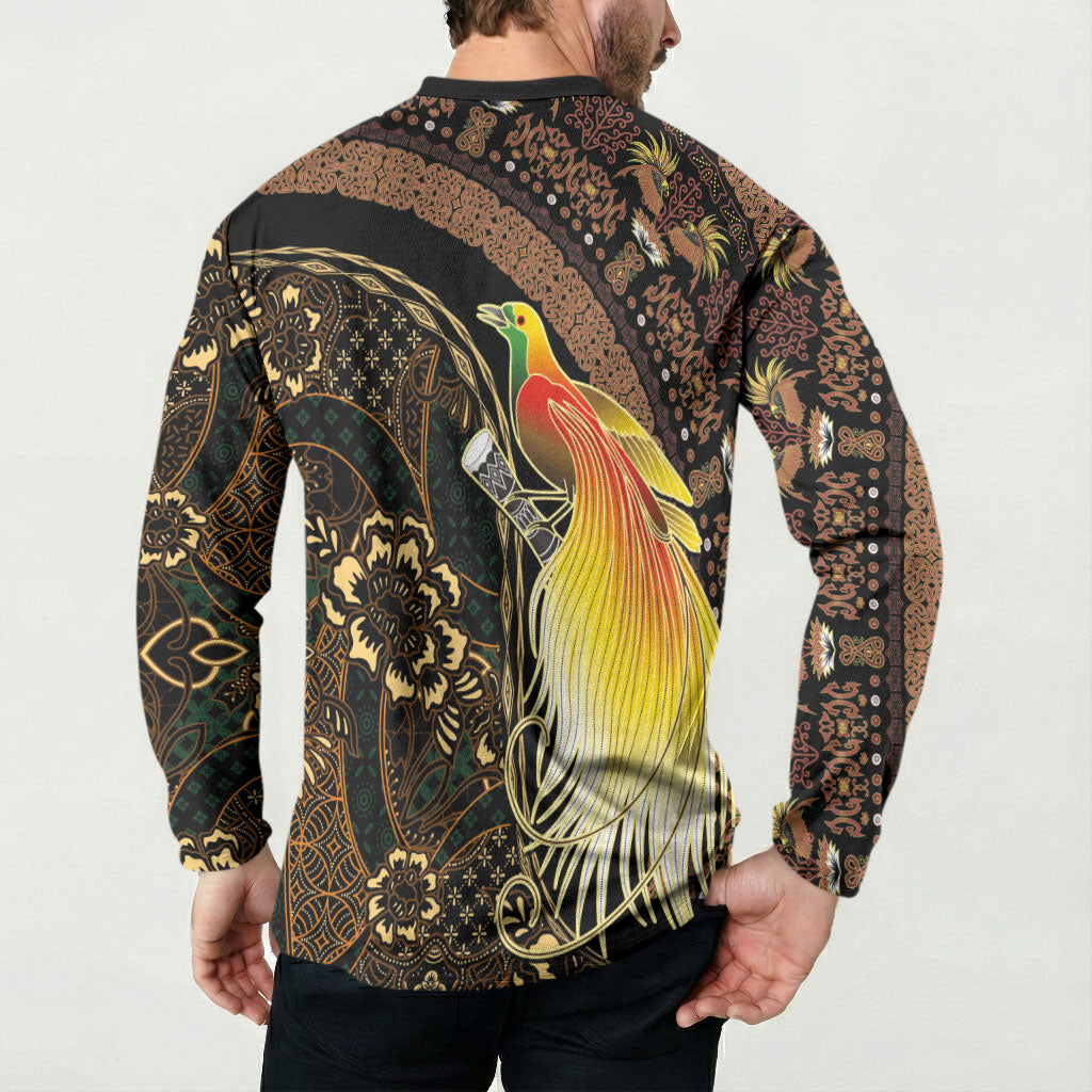Papua New Guinea and Indonesia Batik Button Sweatshirt Bird of Paradise with Tribal Batik Patterns LT03 - Polynesian Pride