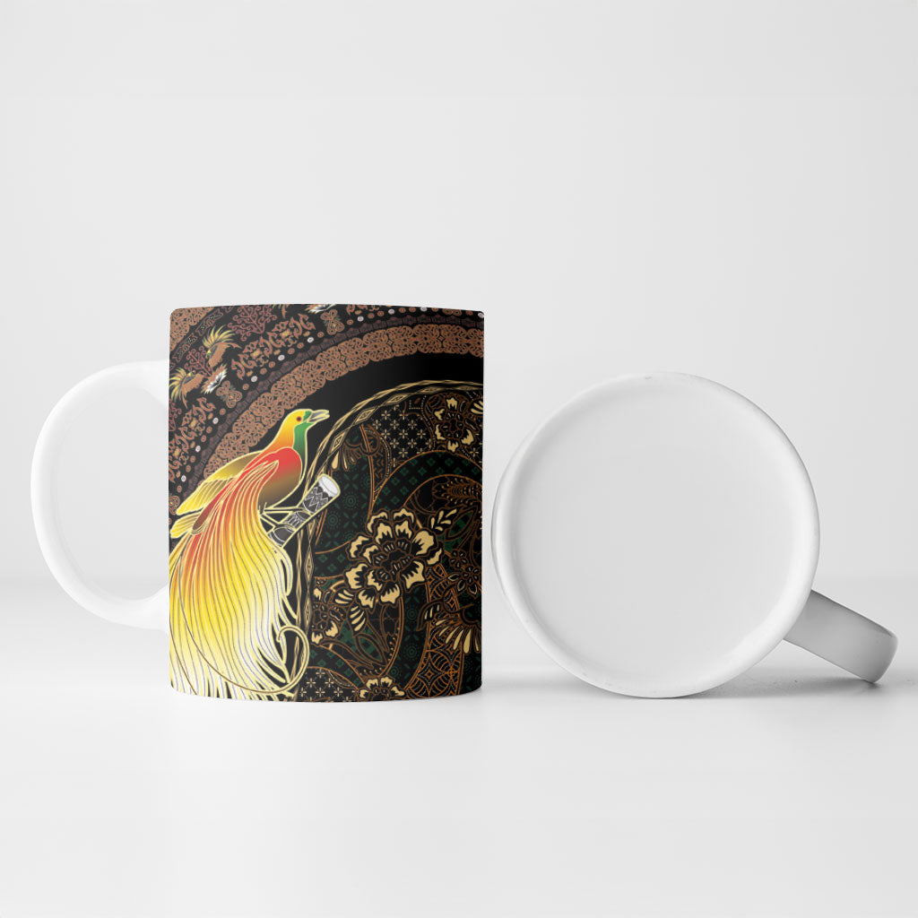 Papua New Guinea and Indonesia Batik Ceramic Mug Bird of Paradise with Tribal Batik Patterns LT03 - Polynesian Pride