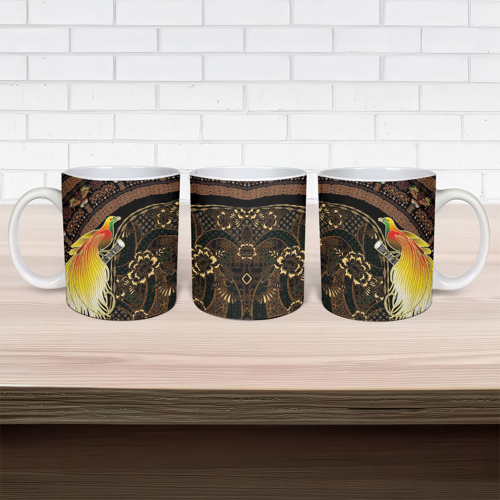 Papua New Guinea and Indonesia Batik Ceramic Mug Bird of Paradise with Tribal Batik Patterns LT03 - Polynesian Pride