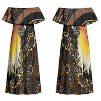 Papua New Guinea and Indonesia Batik Couples Matching Off Shoulder Maxi Dress and Hawaiian Shirt Bird of Paradise with Tribal Batik Patterns LT03 - Polynesian Pride