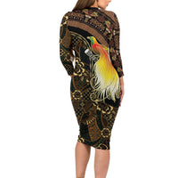 Papua New Guinea and Indonesia Batik Family Matching Long Sleeve Bodycon Dress and Hawaiian Shirt Bird of Paradise with Tribal Batik Patterns LT03 - Polynesian Pride
