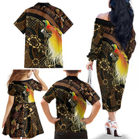 Papua New Guinea and Indonesia Batik Family Matching Off The Shoulder Long Sleeve Dress and Hawaiian Shirt Bird of Paradise with Tribal Batik Patterns LT03 - Polynesian Pride