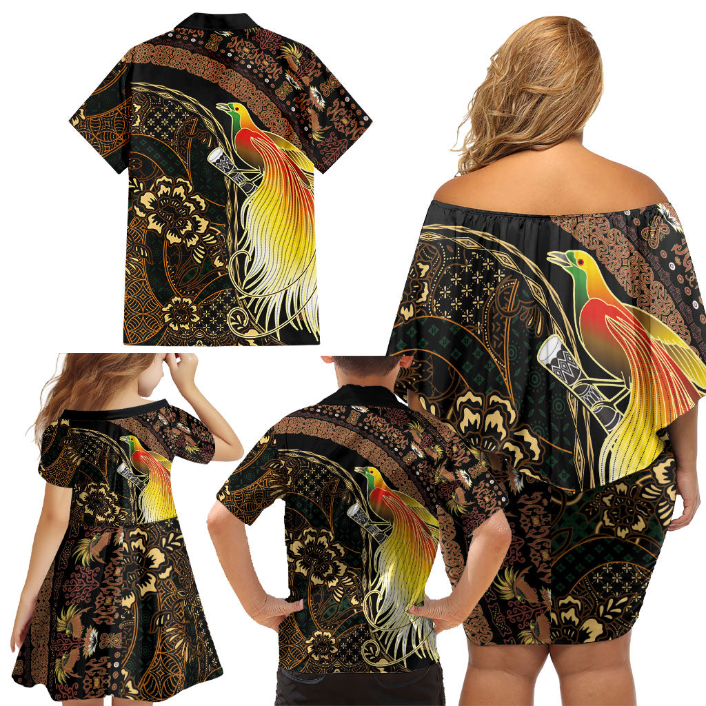 Papua New Guinea and Indonesia Batik Family Matching Off Shoulder Short Dress and Hawaiian Shirt Bird of Paradise with Tribal Batik Patterns LT03 - Polynesian Pride