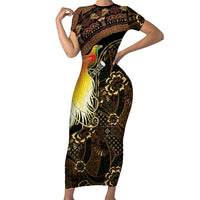 Papua New Guinea and Indonesia Batik Family Matching Short Sleeve Bodycon Dress and Hawaiian Shirt Bird of Paradise with Tribal Batik Patterns LT03 Mom's Dress Multicolor - Polynesian Pride
