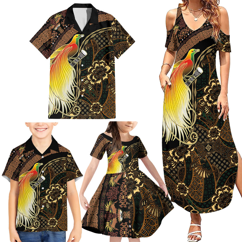 Papua New Guinea and Indonesia Batik Family Matching Summer Maxi Dress and Hawaiian Shirt Bird of Paradise with Tribal Batik Patterns LT03 - Polynesian Pride