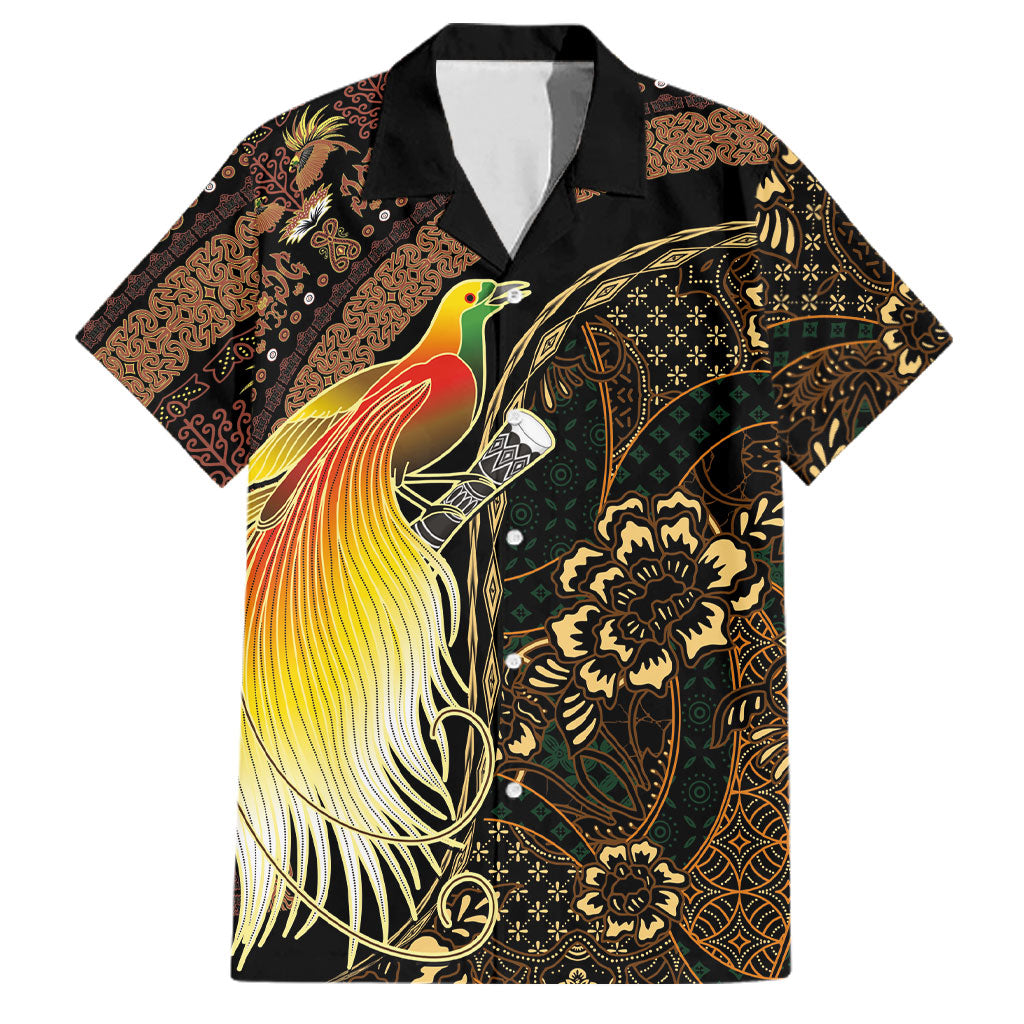 Papua New Guinea and Indonesia Batik Family Matching Summer Maxi Dress and Hawaiian Shirt Bird of Paradise with Tribal Batik Patterns LT03 Dad's Shirt - Short Sleeve Multicolor - Polynesian Pride
