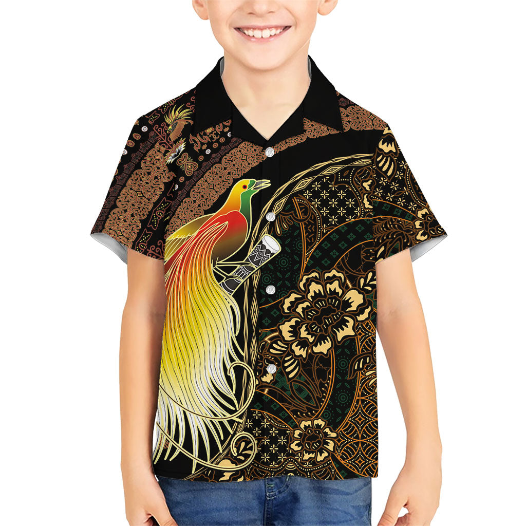 Papua New Guinea and Indonesia Batik Family Matching Summer Maxi Dress and Hawaiian Shirt Bird of Paradise with Tribal Batik Patterns LT03 Son's Shirt Multicolor - Polynesian Pride