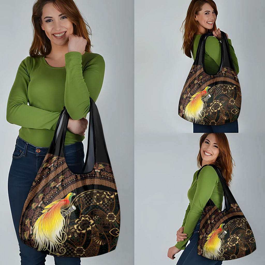 Papua New Guinea and Indonesia Batik Grocery Bag Bird of Paradise with Tribal Batik Patterns