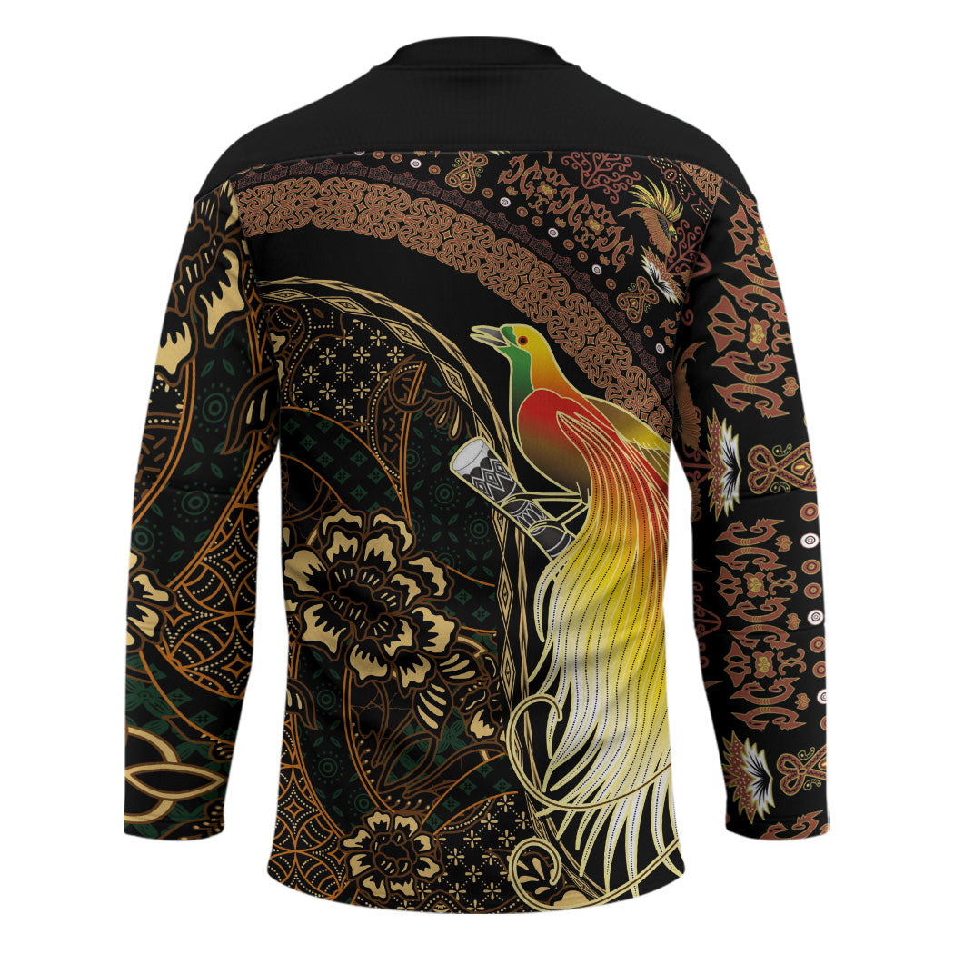 Papua New Guinea and Indonesia Batik Hockey Jersey Bird of Paradise with Tribal Batik Patterns