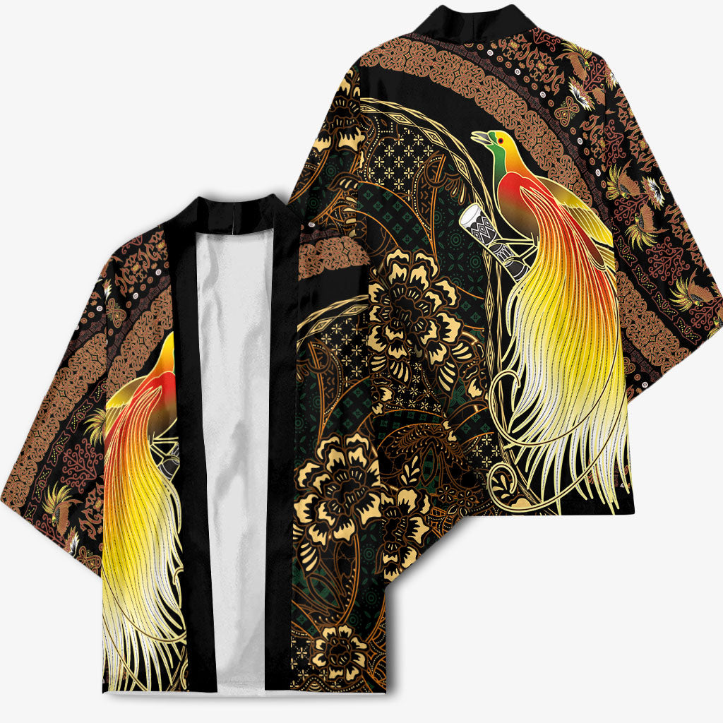 Papua New Guinea and Indonesia Batik Kimono Bird of Paradise with Tribal Batik Patterns