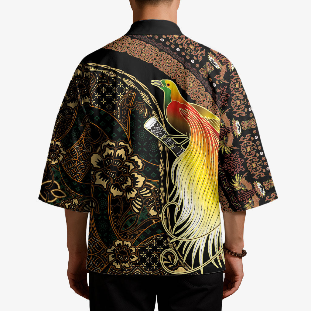 Papua New Guinea and Indonesia Batik Kimono Bird of Paradise with Tribal Batik Patterns