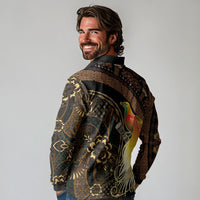 Papua New Guinea and Indonesia Batik Long Sleeve Polo Shirt Bird of Paradise with Tribal Batik Patterns