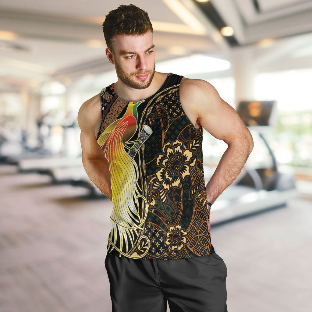 Papua New Guinea and Indonesia Batik Men Tank Top Bird of Paradise with Tribal Batik Patterns