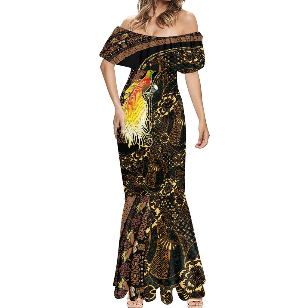 Papua New Guinea and Indonesia Batik Mermaid Dress Bird of Paradise with Tribal Batik Patterns