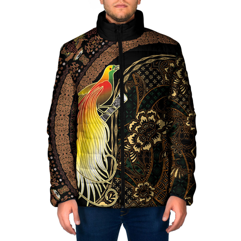 Papua New Guinea and Indonesia Batik Padded Jacket Bird of Paradise with Tribal Batik Patterns