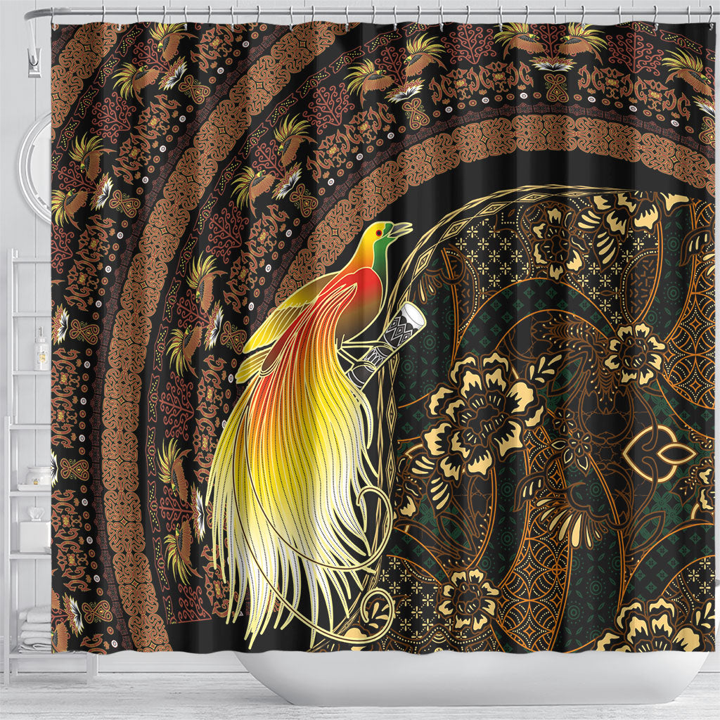 Papua New Guinea and Indonesia Batik Shower Curtain Bird of Paradise with Tribal Batik Patterns