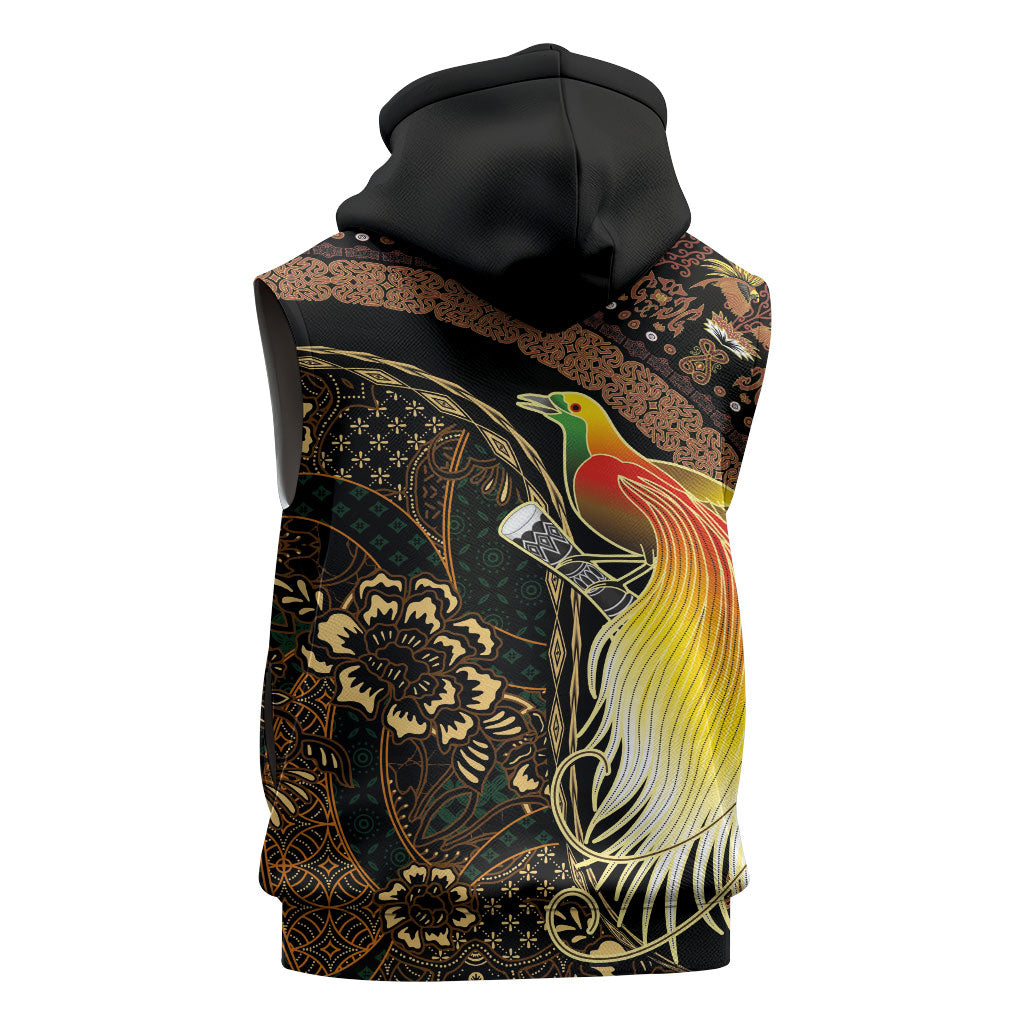 Papua New Guinea and Indonesia Batik Sleeveless Zip Hoodie Bird of Paradise with Tribal Batik Patterns