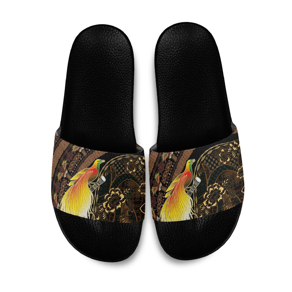 Papua New Guinea and Indonesia Batik Slide Sandals Bird of Paradise with Tribal Batik Patterns