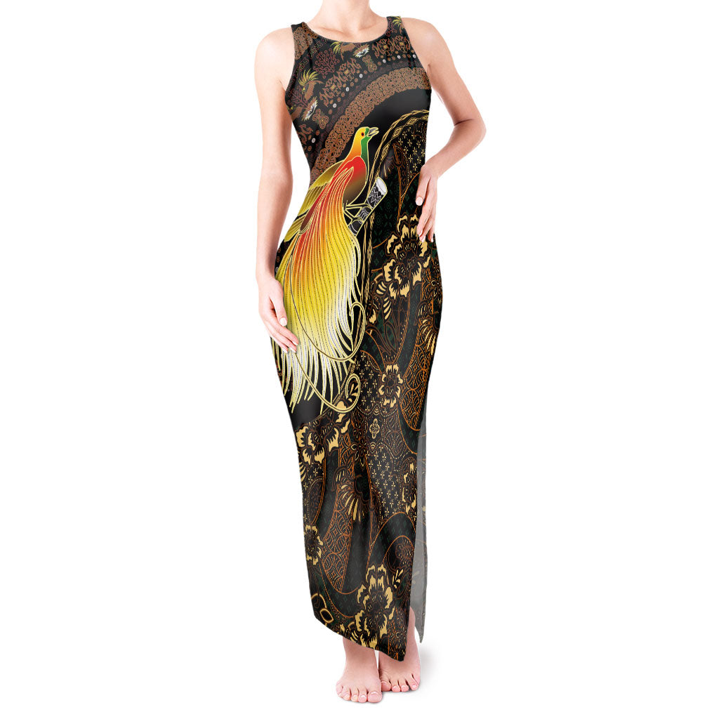 Papua New Guinea and Indonesia Batik Tank Maxi Dress Bird of Paradise with Tribal Batik Patterns