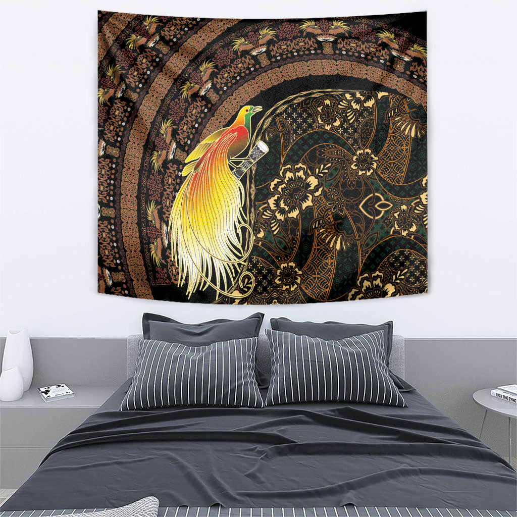 Papua New Guinea and Indonesia Batik Tapestry Bird of Paradise with Tribal Batik Patterns