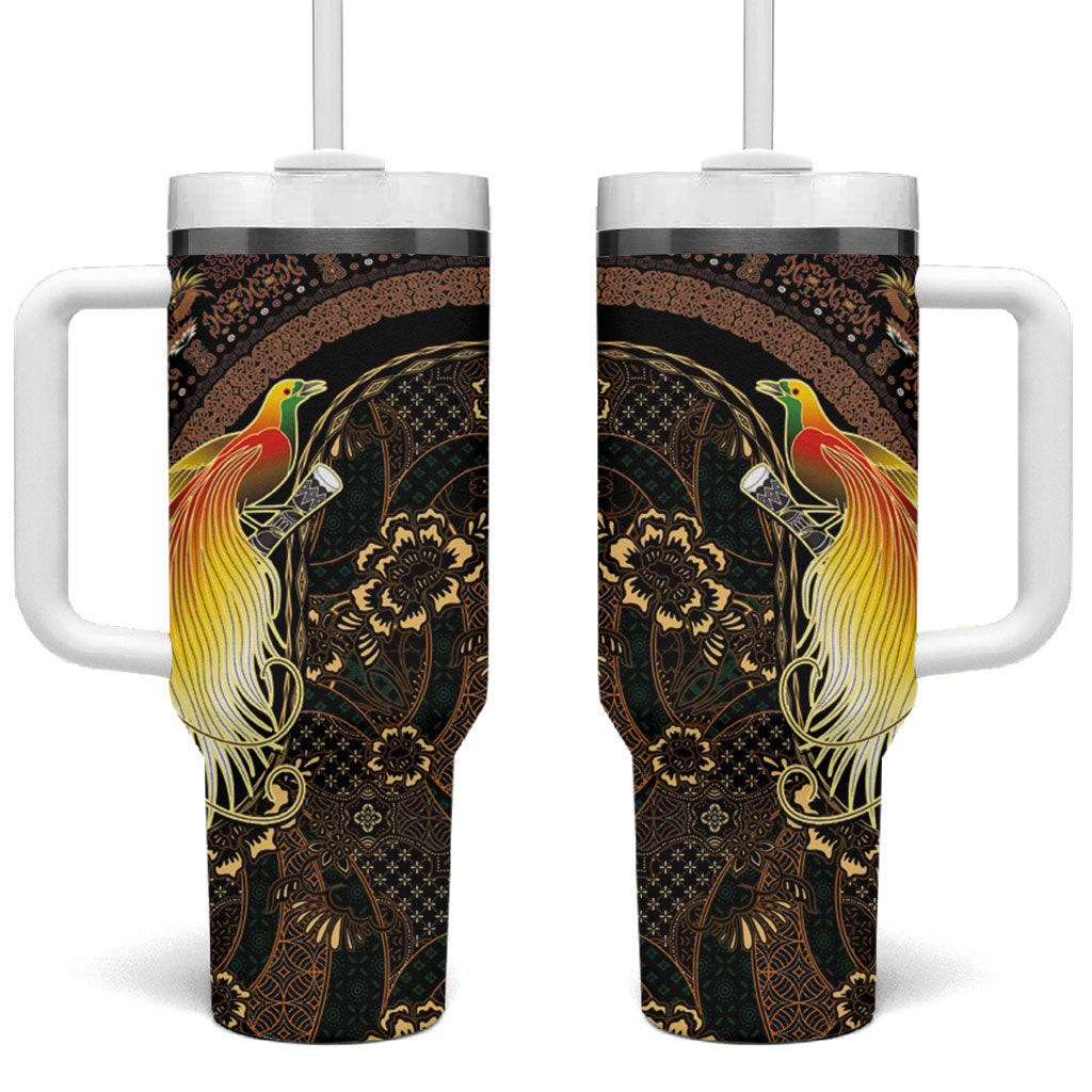 Papua New Guinea and Indonesia Batik Tumbler With Handle Bird of Paradise with Tribal Batik Patterns