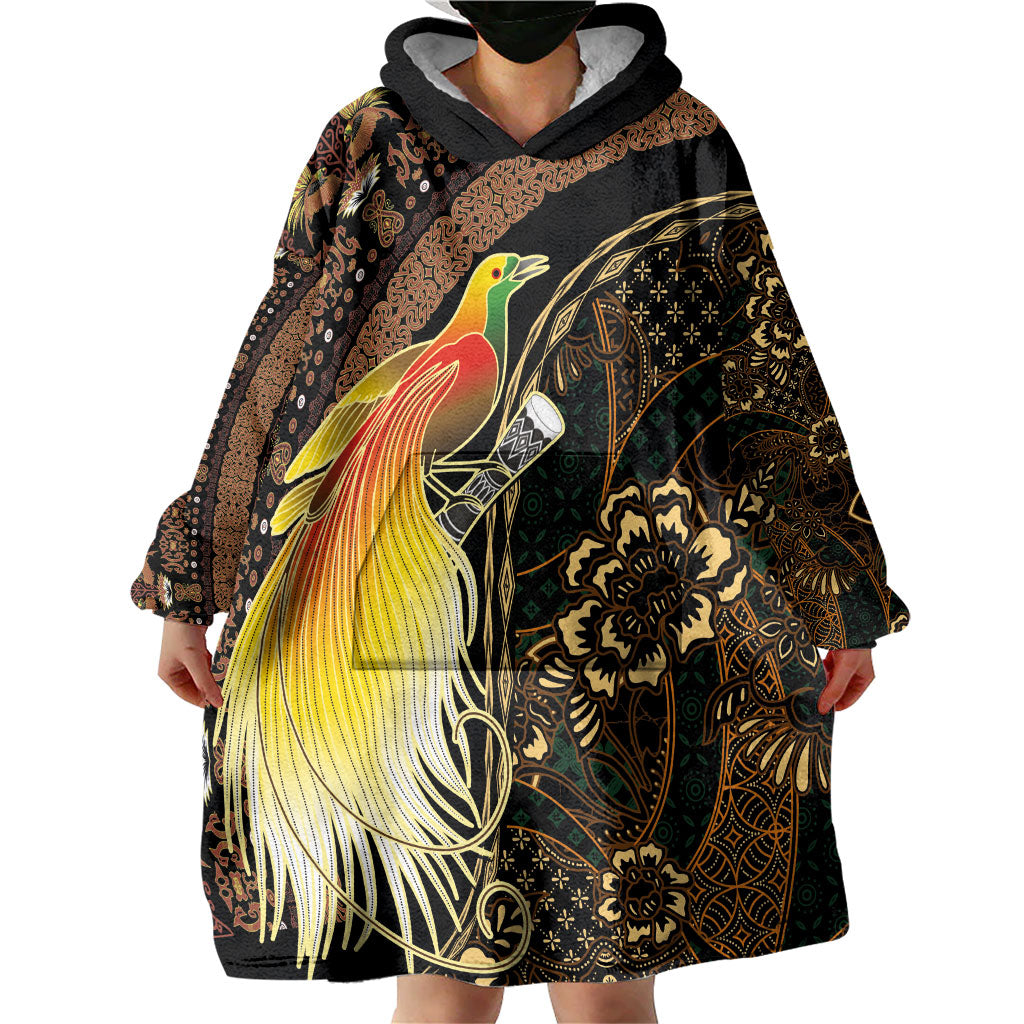 Papua New Guinea and Indonesia Batik Wearable Blanket Hoodie Bird of Paradise with Tribal Batik Patterns