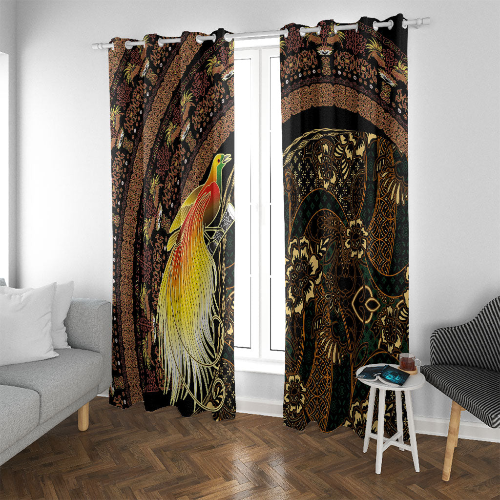 Papua New Guinea and Indonesia Batik Window Curtain Bird of Paradise with Tribal Batik Patterns LT03 With Grommets Multicolor - Polynesian Pride