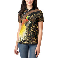 Papua New Guinea and Indonesia Batik Women Polo Shirt Bird of Paradise with Tribal Batik Patterns