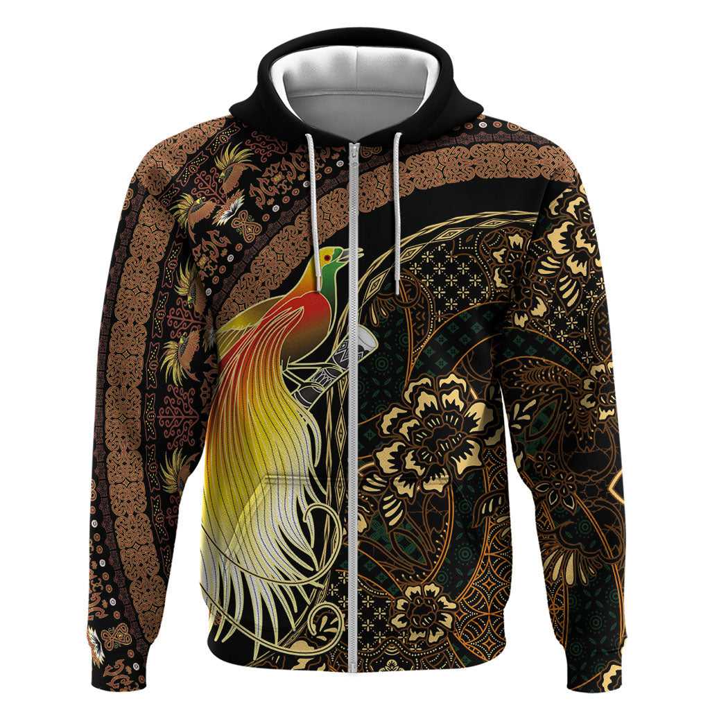 Papua New Guinea and Indonesia Batik Zip Hoodie Bird of Paradise with Tribal Batik Patterns LT03 Zip Hoodie Multicolor - Polynesian Pride
