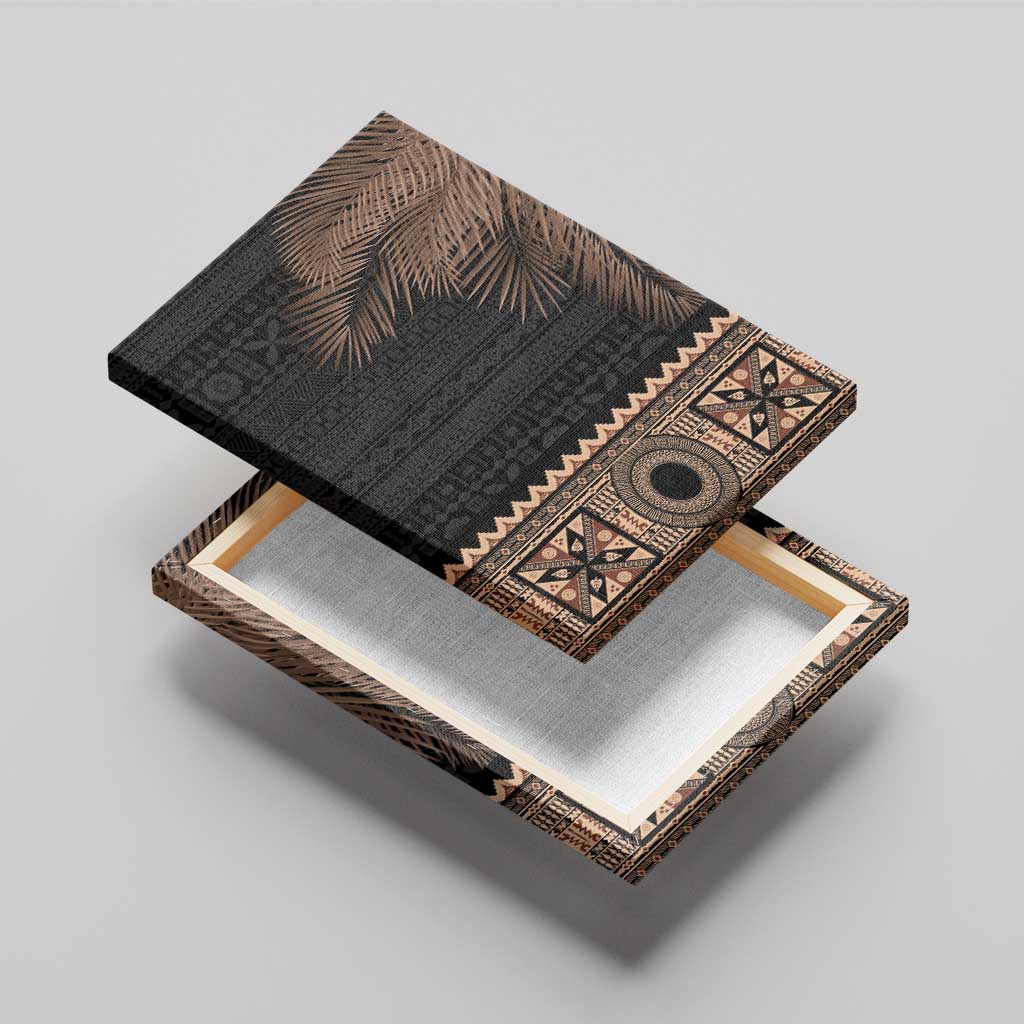 Fiji Palm Leaves Canvas Wall Art Masi and Tapa Tribal Pattern Beige Color