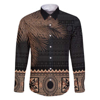 Fiji Palm Leaves Family Matching Long Sleeve Bodycon Dress and Hawaiian Shirt Masi and Tapa Tribal Pattern Beige Color LT03 Dad's Shirt - Long Sleeve Beige - Polynesian Pride
